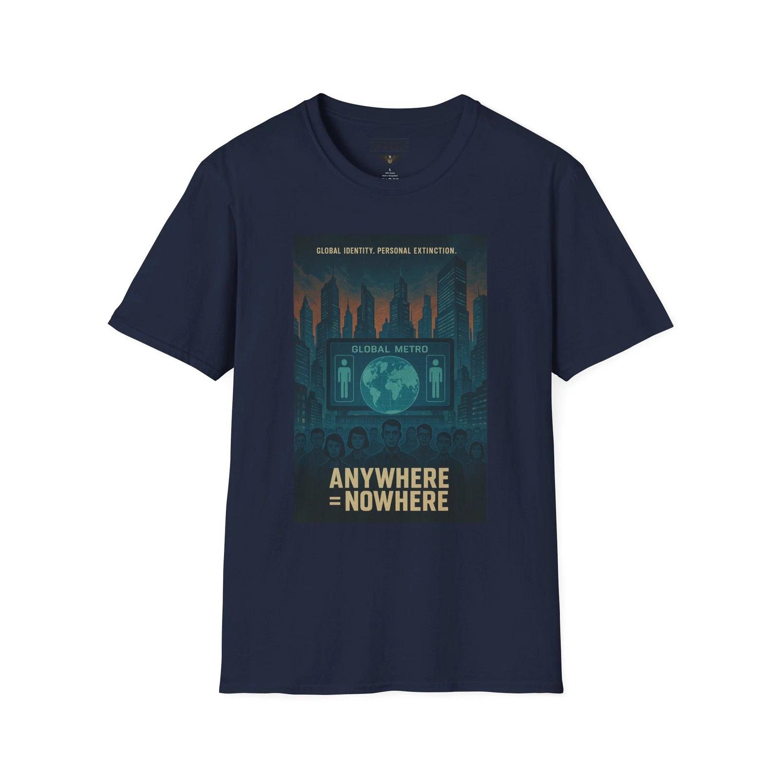 Anywhere Equals Nowhere Shirt, Global Identity, WEF Critique, Anti-NWO Tee 4XL