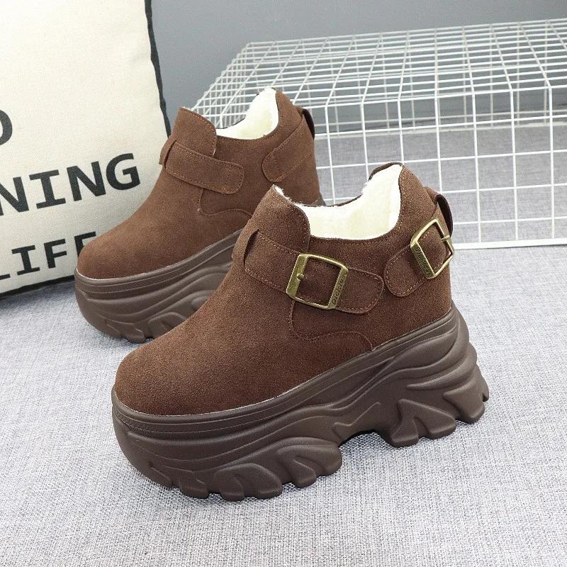 Increase 12CM Thick Soled Shoes Women's Winter New Cashmere Round Head Small 10cm Muffin Casual Women's Shoes Platform Boots