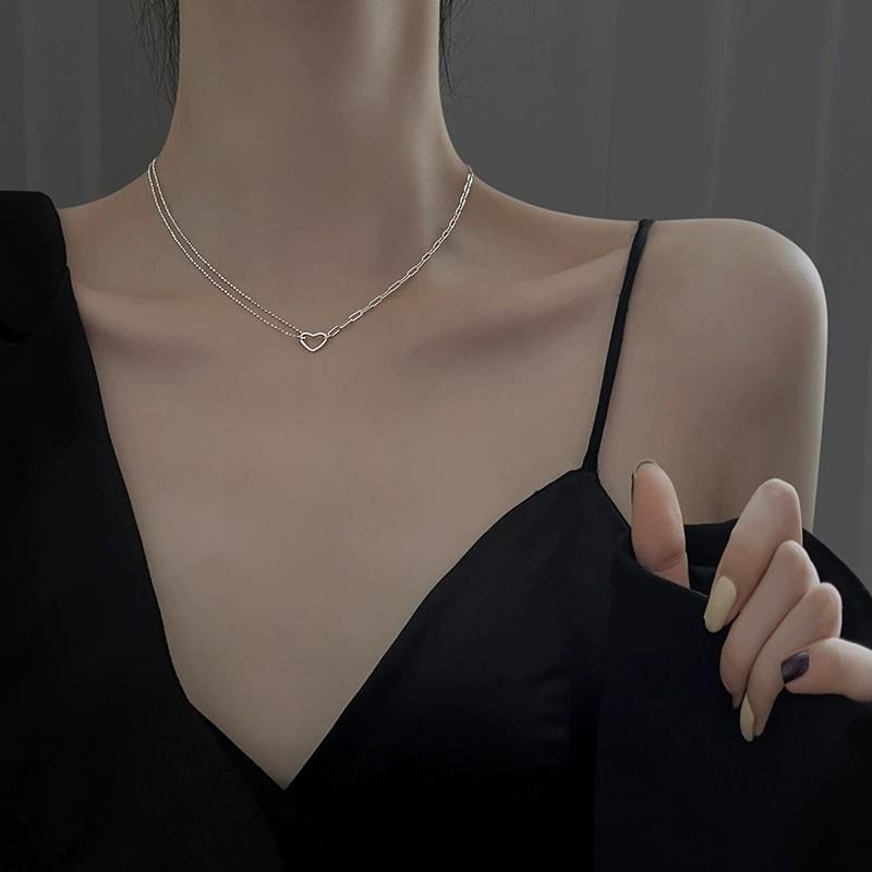 Fashion Jewelry 925 Sterling Silver Plain Heart Pendant Necklace for Women Luxury 925 Silver Clavicle Chain Necklace