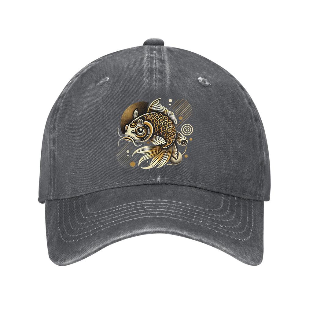 Golden Koi Fish Graphic Baseball Cap Unisex Adult Denim Washed Casual Adjustable Outdoor Sun Protection Cap