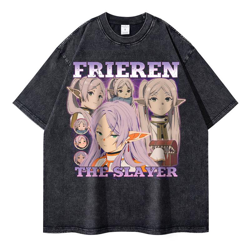 

Anime Frieren at the Funeral T Shirt Vintage Washed Sousou no Frieren Tshirts Streetwear Unisexga Short Sleeve Tops Tees Unisex Girl M