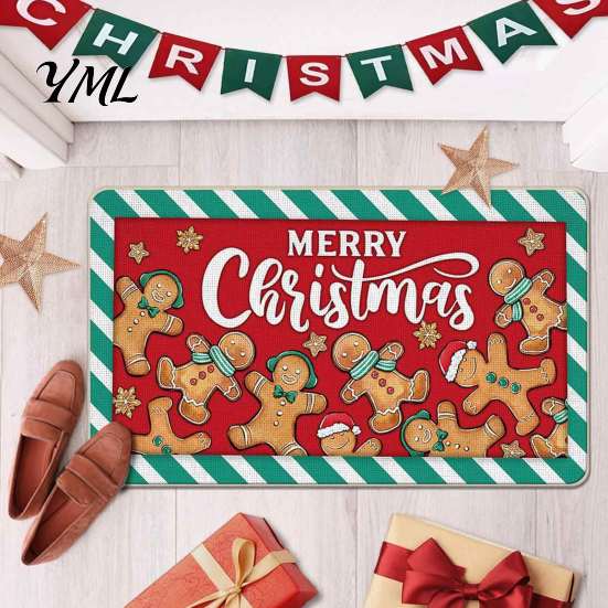 Christmas Bathroom Door Rug Mat, Festive Entrance Rug, 35" x 24" Non-Slip Washable Indoor Floor Mat Welcome Water Absorbent for Kitchen Holiday