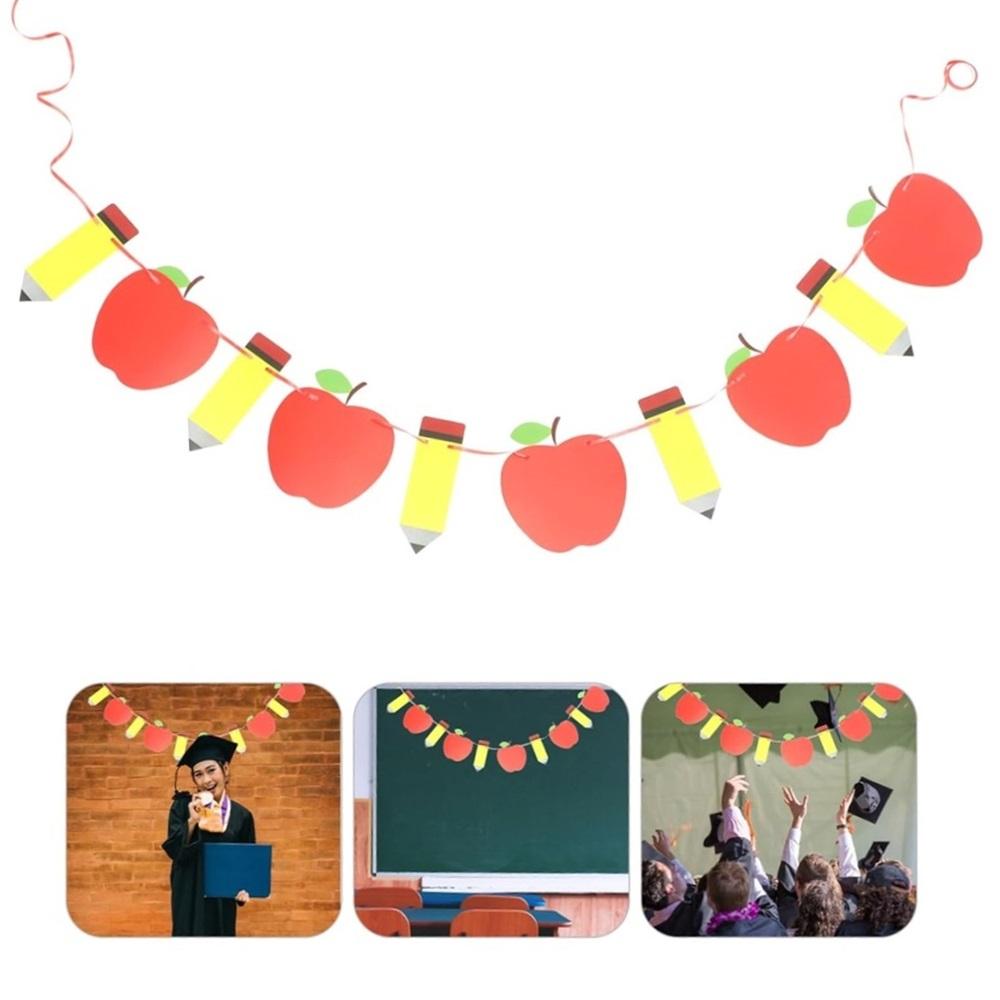    2 Sets Back-to-School Banner Party Flags – Colorful Pencil & Apple Hanging Decorations For Classroom, School Celebrations, Bulletin Boards         