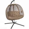Outdoor Double Hanging Chair with Cushion and Cup Holders, Sand Brown