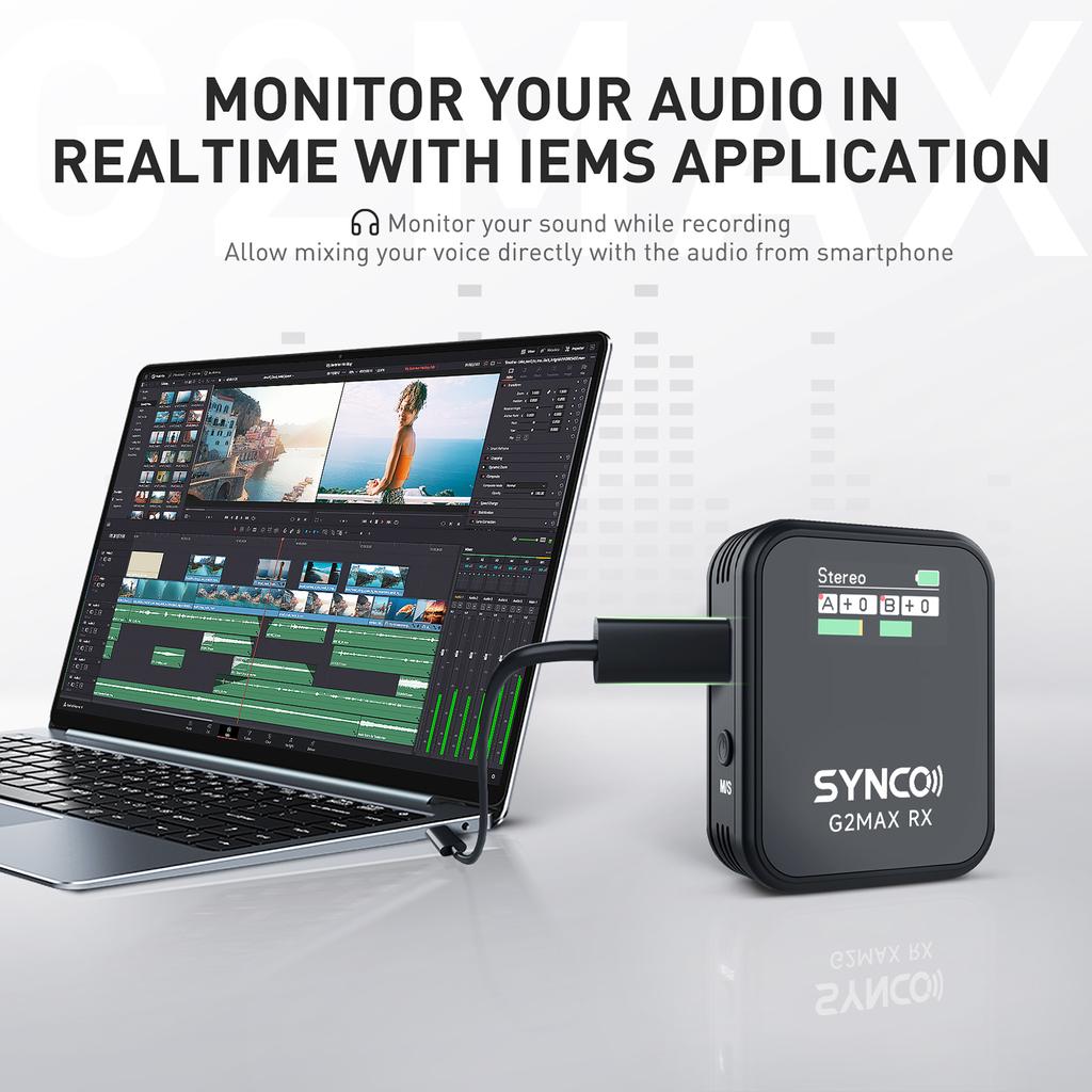 SYNCO G2MAX 1-Trigger-2 2.4G Wireless Microphone System Clip-on Microphone 200M Transmission Range