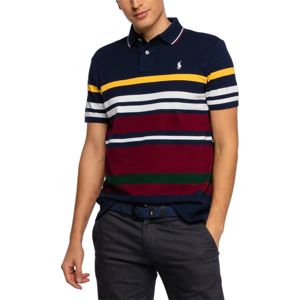 Polo Ralph Lauren SS24 Small Pony Logo Gesticktes Gestreiftes Poloshirt Herren Poloshirts Marineblau 710812959-001