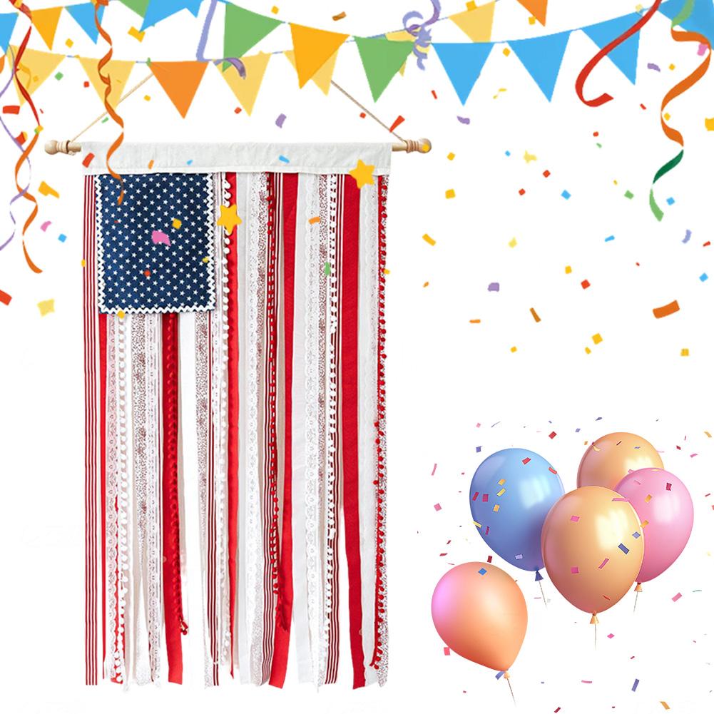 

48in X 27in Patriotic American Flag Rag Garland Rustic Flag Independence Day Garden Flag for 4th of July Independence Day China Mainland