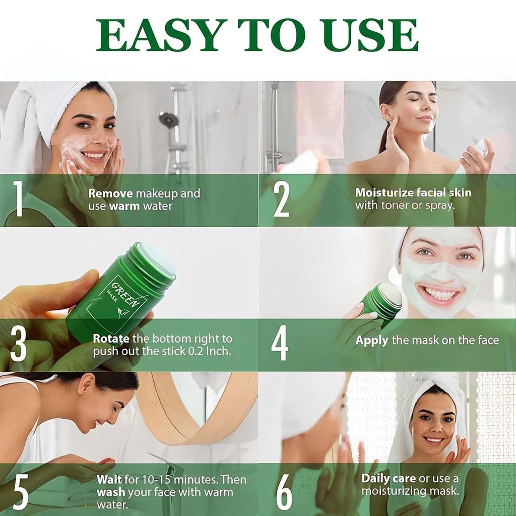 2 Pcs Green Tea Mask Stick for Face, Blackhead Remover with Green Tea Extract, Green Mask Stick for Face Moisturizing, Deep Pore Cleansing for All Ski