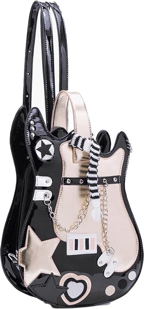 HIATUS Shoulder Harajuku Moe Black Gold Guitar-Shaped 2-Way Bag, Backpack, Lolita, Punk, Fashion, Cosplay, Anime, Merchandise, [Used]