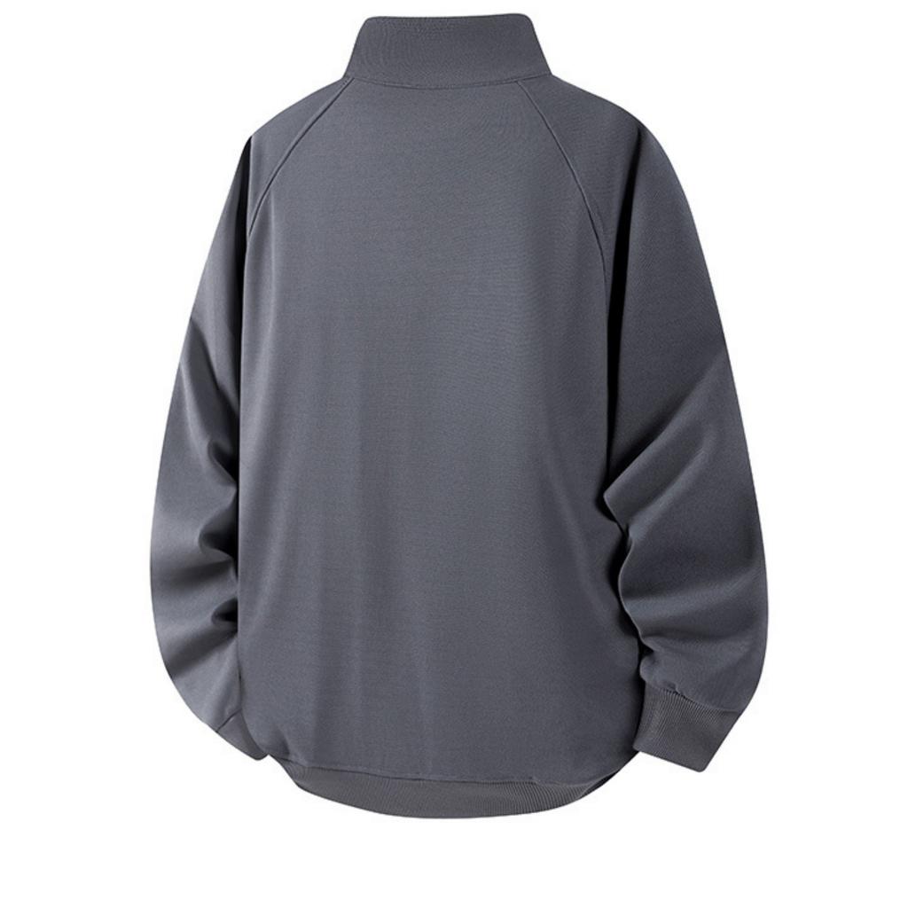 Men's Solid-color Casual Button-down Stand-up Collar Hoodie, Men's Loose Sporty Base Pullover Hoodie