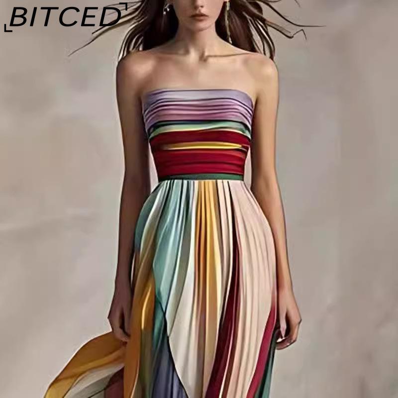 BITCED Women's Sexy Strapless Printed Colorful Long Dress Gown