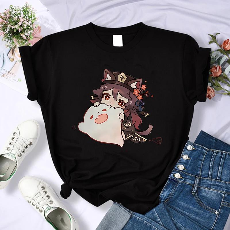 Y2k Female Genshin Impact T Shirt Kawaii Hu Tao Graphic Tees Xiao Kaedehara Kazuha Tshirt 90S Tops Harajuku Tshirt Women