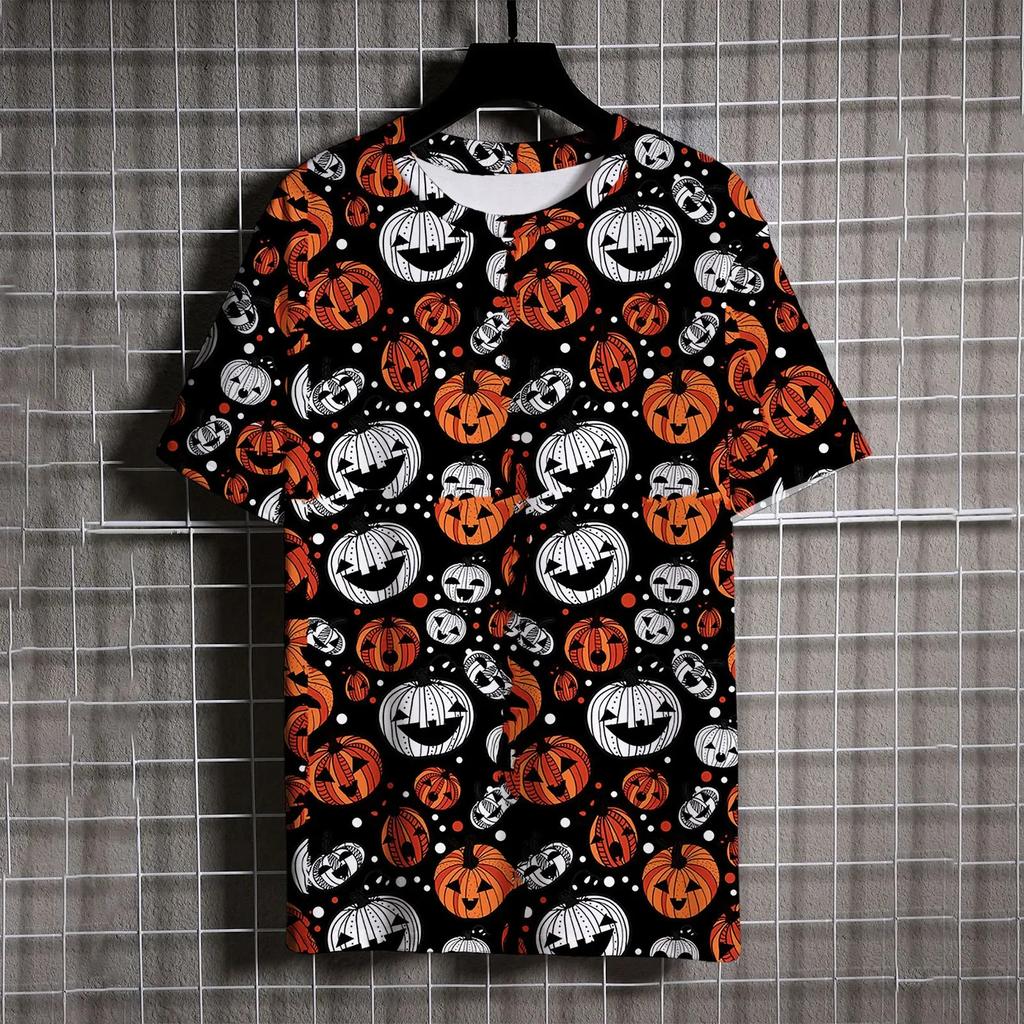New Cartoon 3D Pattern Printed Men's T-shirt Hip Hop Trendy Harajuku Halloween Short Sleeve Casual O-Neck Fun T-shirt Loose Men's Trendy Top