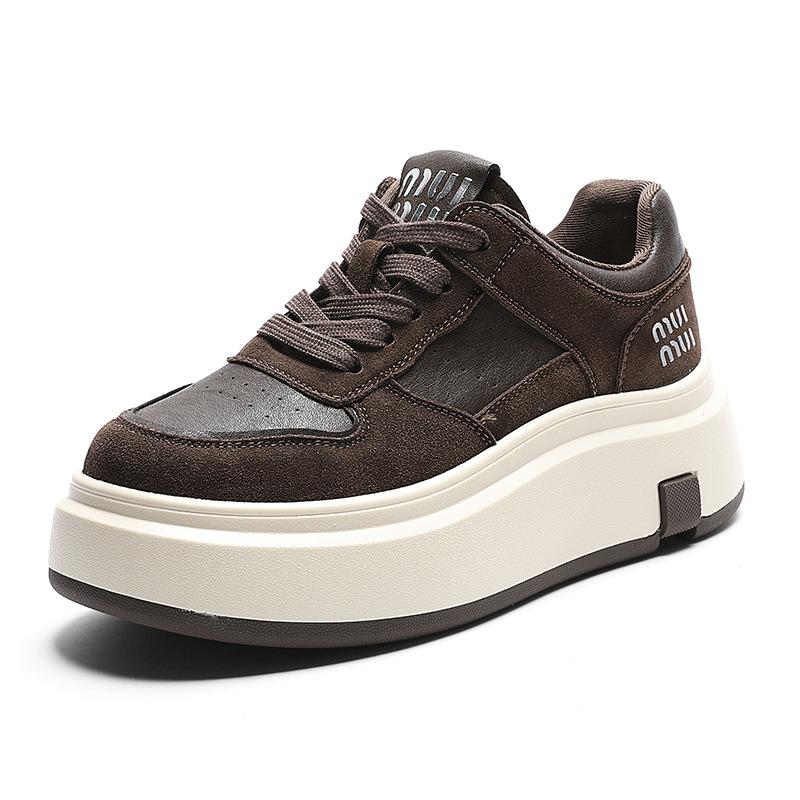 Leather board shoes autumn and winter tide casual muffin velvet platform sports casual shoes