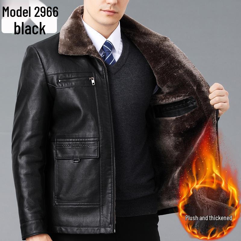 Men's Winter Sheepskin Leather Jacket with Fleece Lining - Thick, Warm Outerwear for Middle-aged and Elderly