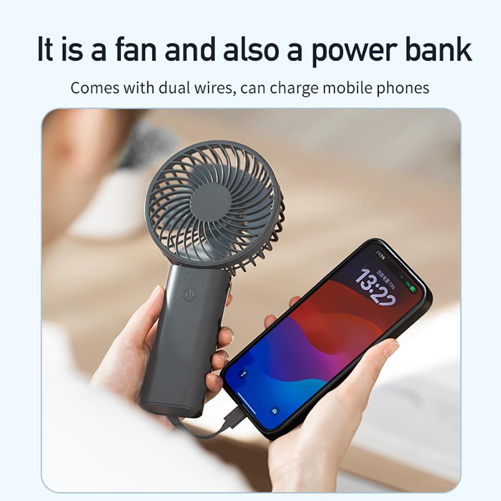 Portable Handheld Foldable Fan Power Bank Feature Rechargeable Hands-Free Compact Lightweight for Travel Office Outdoor Daily