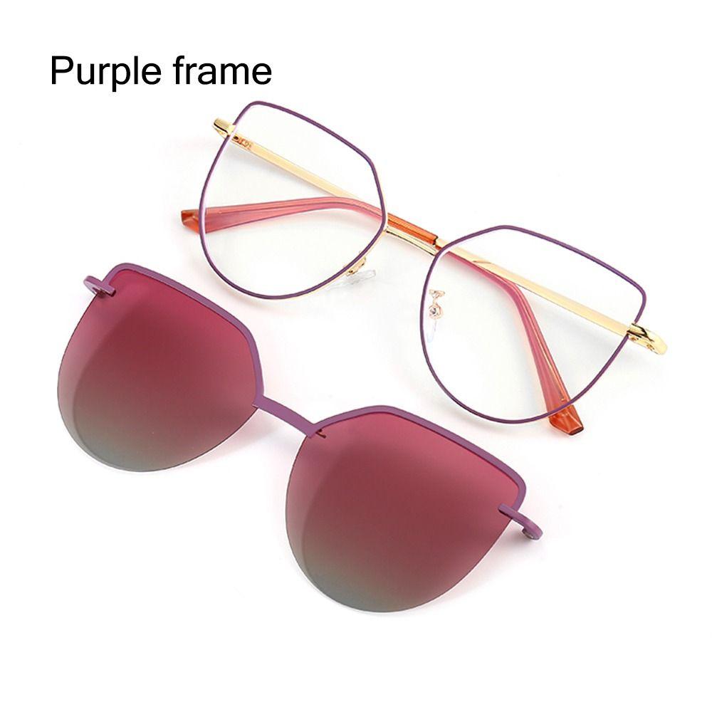 New Fashion 3 In-1 Glasses Metal Frame Cat Eye Anti Blue Light Glasses With 1Pc Magnetic Clip-On Sunglasses Lenses