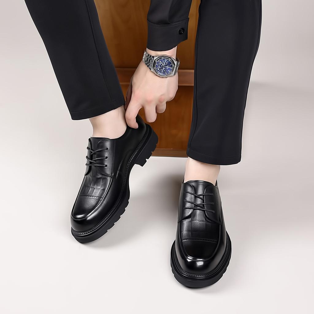 Autumn high-end men's shoes first-layer cowhide business leather shoes men's commuting leather platform casual lace-up single shoes men