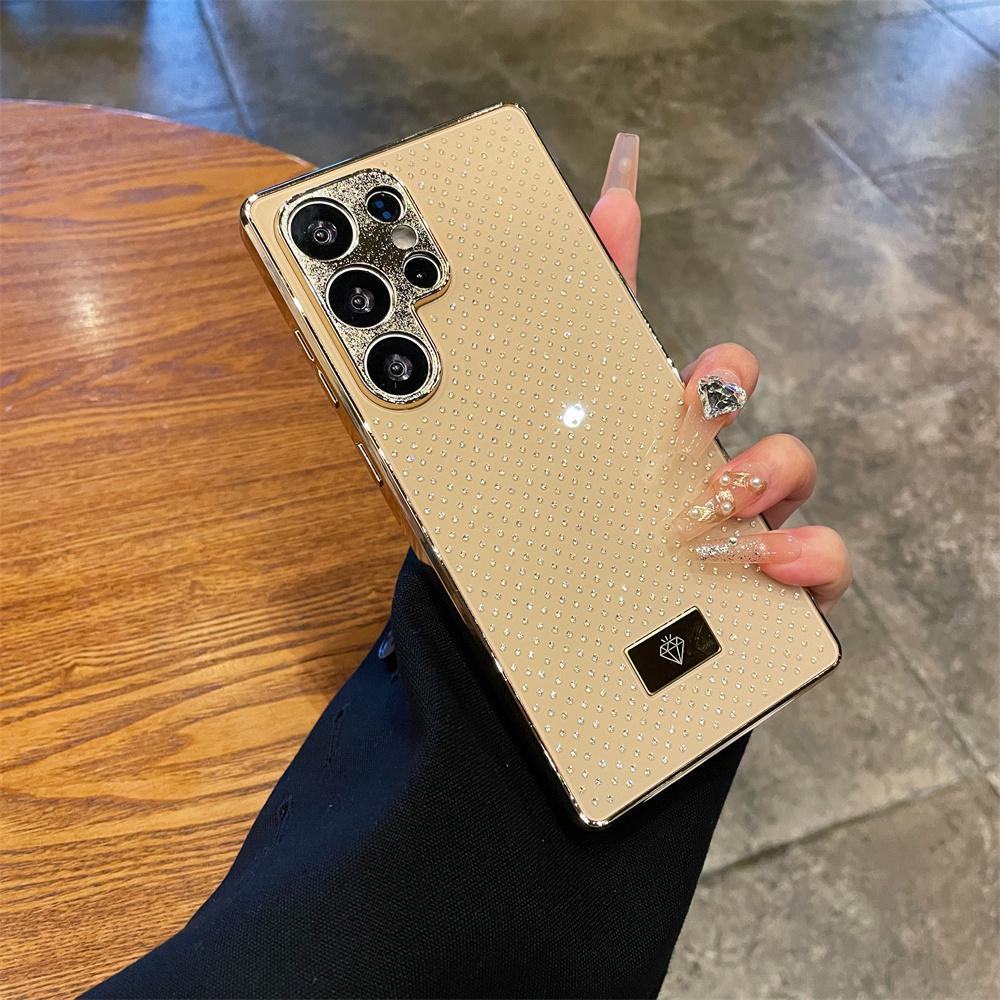 Luxury Glitter Rhinestone Plating Soft Edge Glossy Phone Case For Samsung Galaxy S26 Ultra S25 Edge S24FE S23 Plus Protect Cover