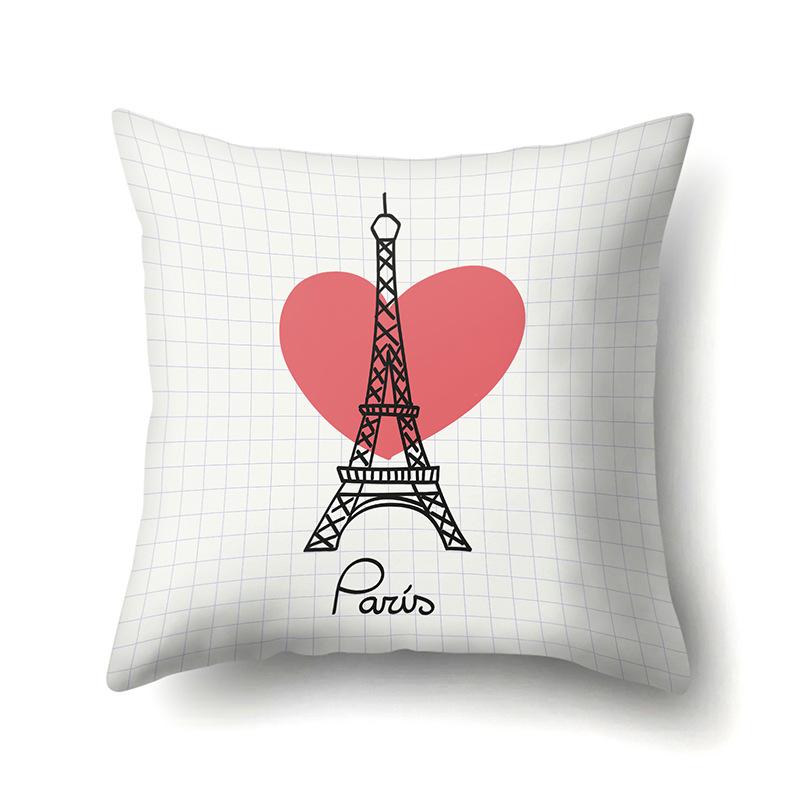 Polyester Pillow Cover Home Printed Pillow Cover Retro Tower European Building Cushion Cover Car Cushion Cover