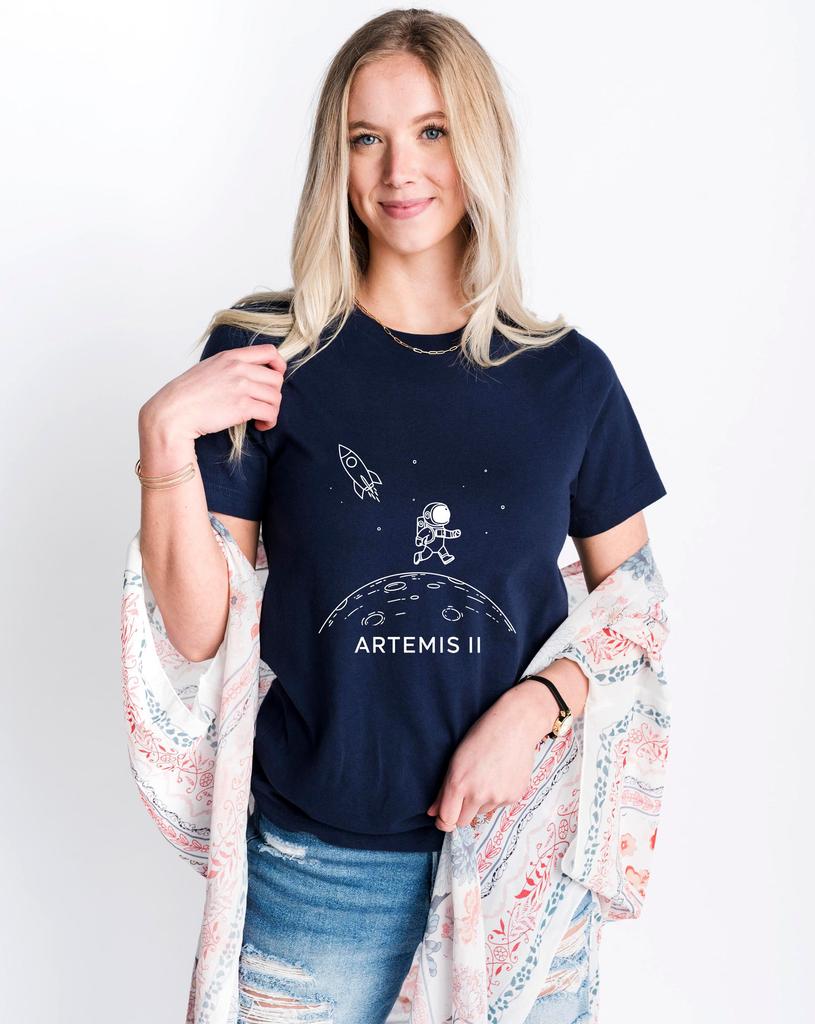 Artemis II Astronaut Moon Landing TShirt Unisex and Women Summer Cotton Clothing Fashion Round Neck Short Sleeved Tee Streetwear