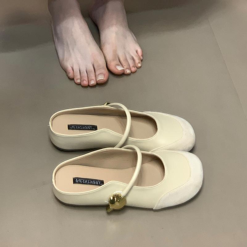 

Blue cabinet, French ballet gentle splicing baotou half slippers summer wear 2025 new inner height increase single shoes women 35