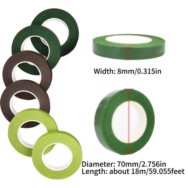 1-12Rolls Green Bouquet Floral Tape Self-adhesive Stamen Wrapping Paper Tape DIY Flower Decor for Florist Wedding Party Supplies