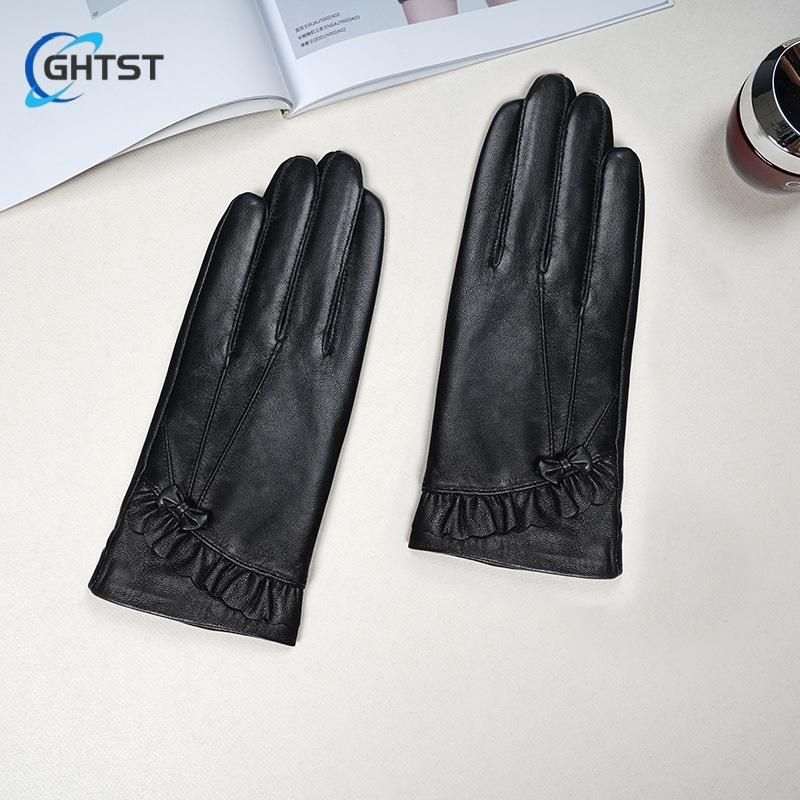 Mode Läderhandskar för kvinnor Höst och vinter plus fleece Förtjockade Varma kör- och åkhandskar pekskärm