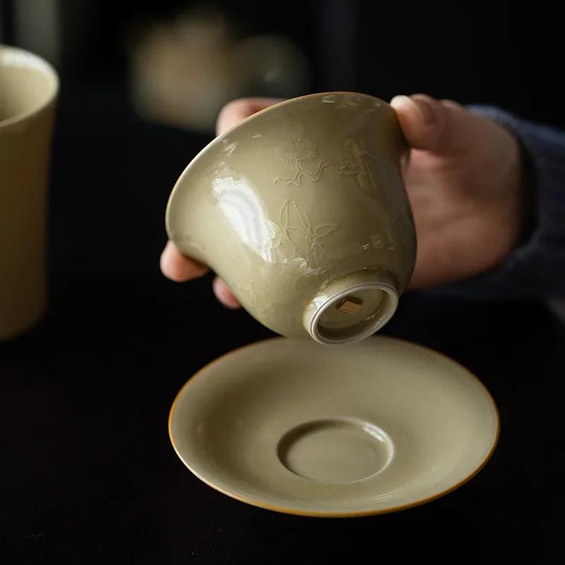 Ding Ware Yellow Sancai Gaiwan Tea Cup Cold Three Friends Not Hot Tea Bowl Single Large Size Kung Fu Tea Tea Maker