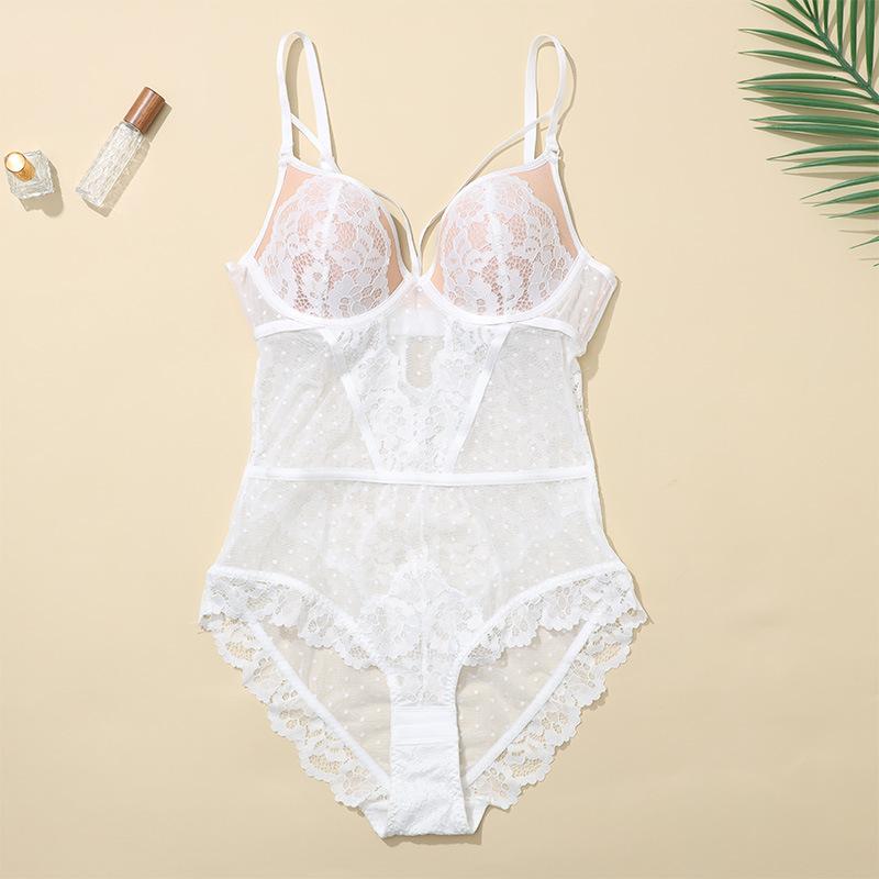 French Sexy Lace Bodysuit Gathered Breathable Women's Bra Plus Size Bra