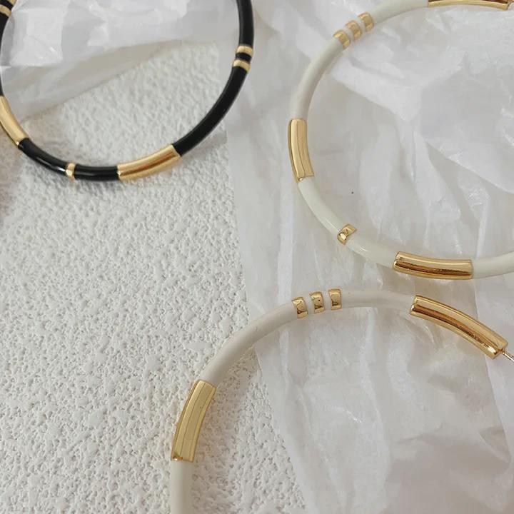 Vergoldete Emaille Bambusohrringe mit 925er Silberstift für Damen