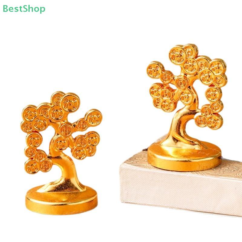 2Pcs Alloy Metal Gold-Plated Fortune Tree Small Ornament Mascot Desktop Decoration Crafts
