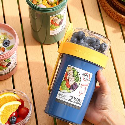 790ml/990ml Salat Haferflockenbecher Frühstück Doppelbecher Müsli Nuss Joghurt Behälter Set mit Dressinghalter Gabel Mahlzeit Vorbereitung
