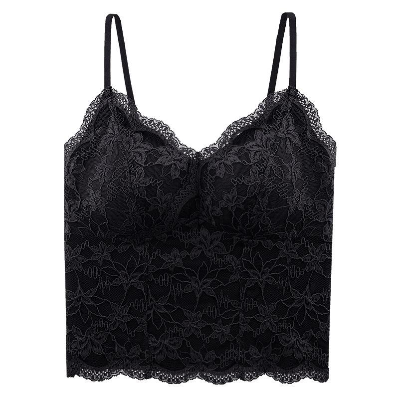 Women V Neck Fleece Lace Camisole Tank Top With Built In Chest Pad
