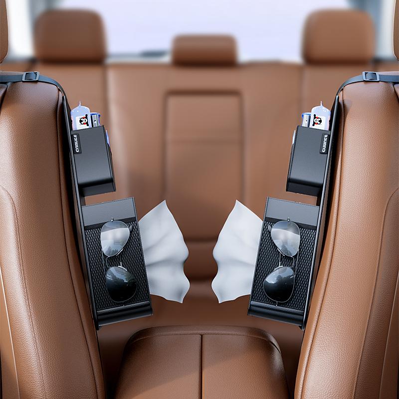 Car Seat Side Organizer Leather Front Seat Hanging Storage Bag Universal Auto Tissue Box Holder Glass Card Cup Pocket Organizer