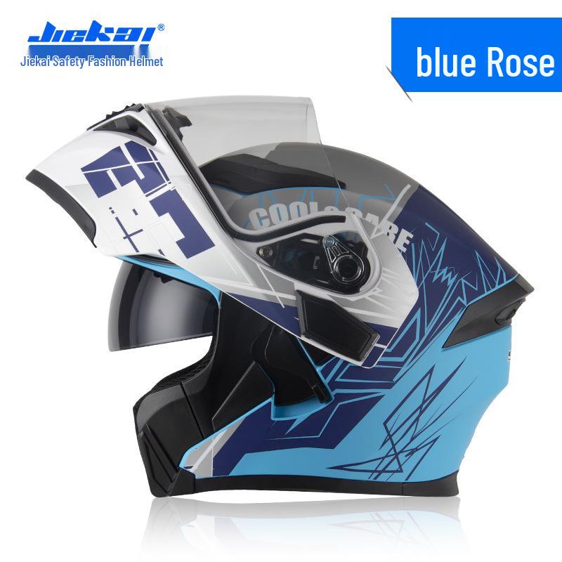 Jiekai Men's DOT Standard Flip-up Electric Motorcycle Helmet with Double Visor, All-Season Safety Gear
