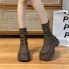 Fashion Platform Heel Women Short Booties Fashion Back Zippers Ankle Booties Retro Style Autumn Winter Female Shoes