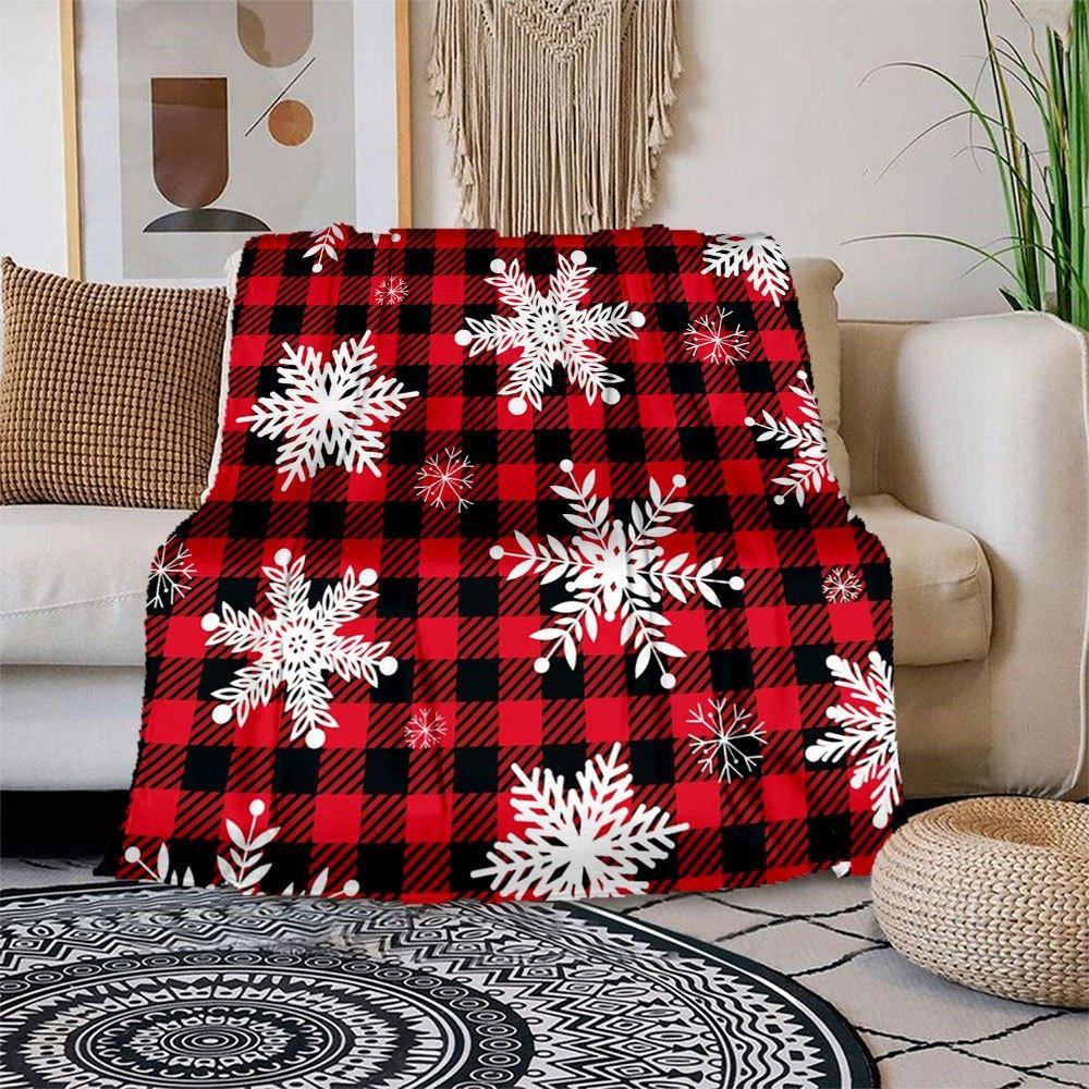

Christmas Snowflake Buffalo Plaid Fabric PanelBlanket Flannel Throw Blanket for Sofa, Bed, Travel, Camping, Office, Couch, Chair, And Bed Gi 150x180cm