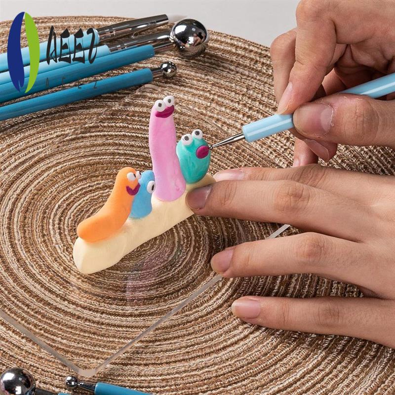 AEE2-9PCS Dotting Tools, Silicone Clay Sculpting Tool, Pottery Embossing Tool, Clay Ball Stylus Dot Painting Tools