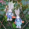 2pcs 35cm Swing Straw Bunnies Cute Exquisite Lifelike Straw Bunny Decorations for Home Garden Yard Blue Checkered Type