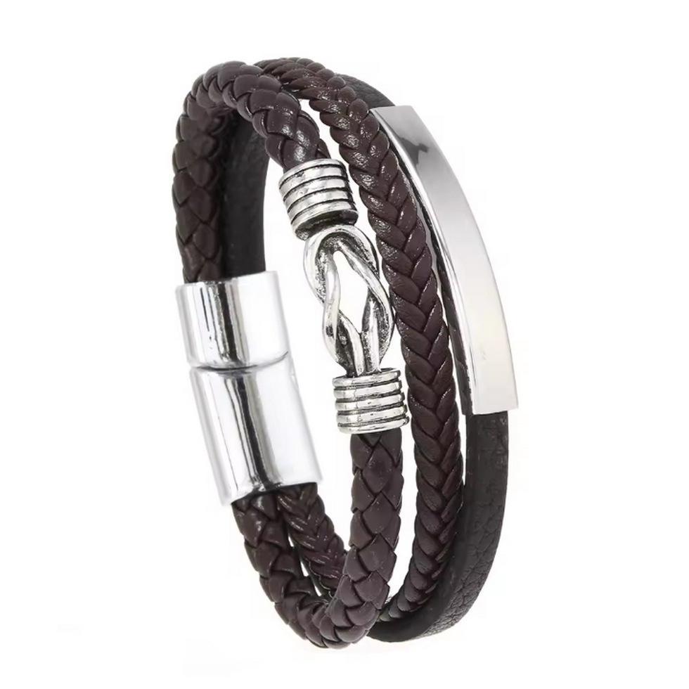 Premium Leather Bracelet: European & American Fashion, Engravable Multi-layer 8-Figure Alloy Design