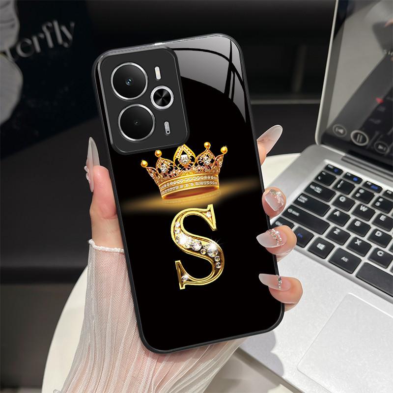 For Oppo Realme 14 14T 5G Case RMX5075 RMX5078 Fashion Letters Shockproof Tempered Glass Cover For Realme14 Realme14T 5G Pouch