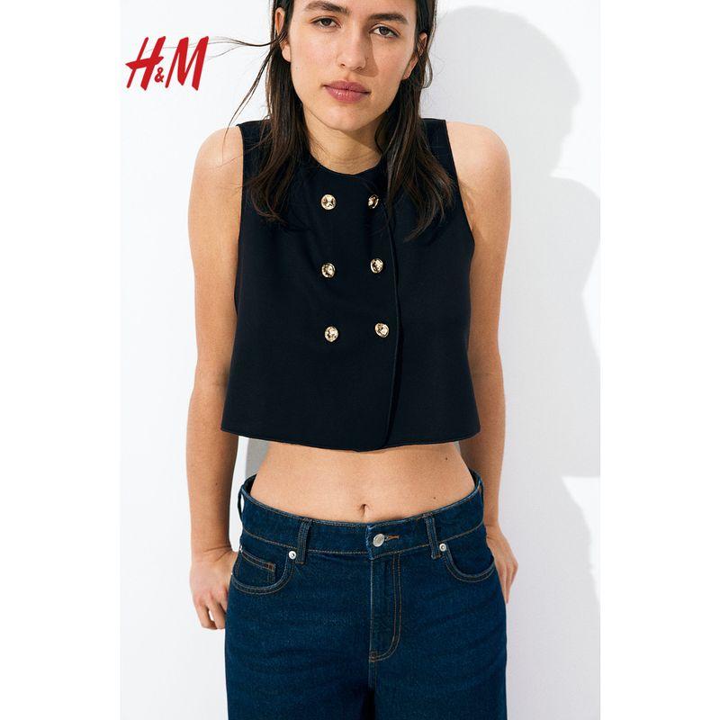 

HM 2025 Summer New Women clothes Double Breasted Vest 1292544 Black 165/96