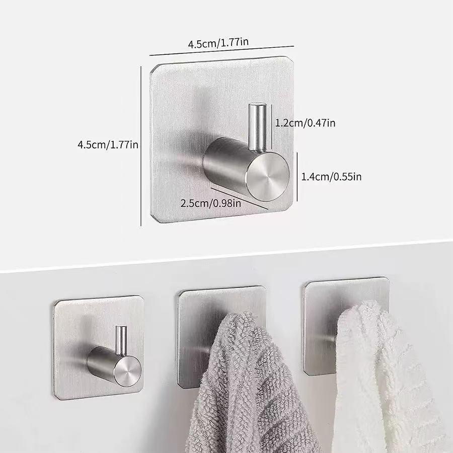 Stainless Steel No-Punch Wall Hook for Door, Clothes, or Hat - Traceless, Strong Adhesive, Single Hook