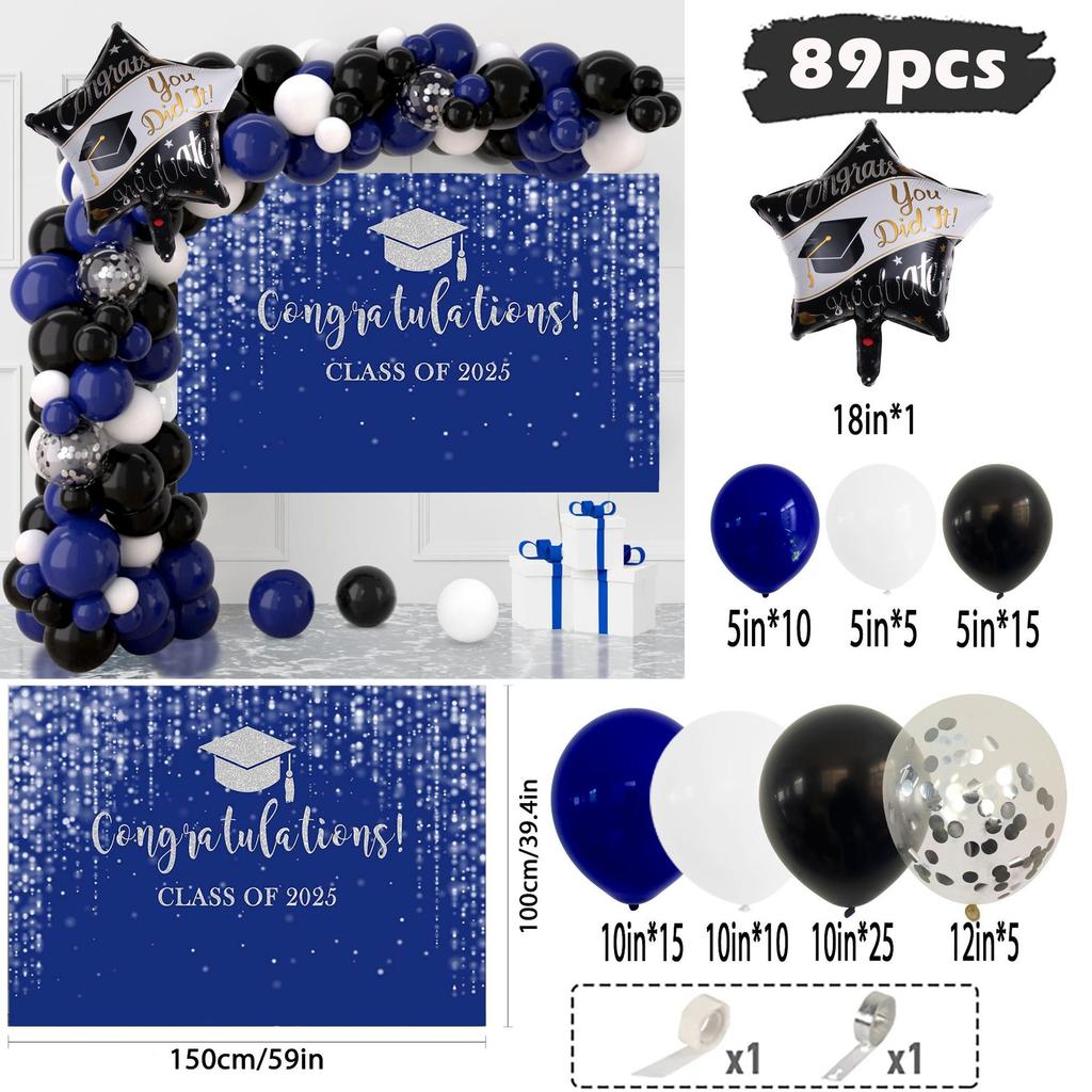 Bakgrundsduk för examenssäsong Svart Guld Tema Med Ballongset Skolgårdsfest Festival Ceremoni