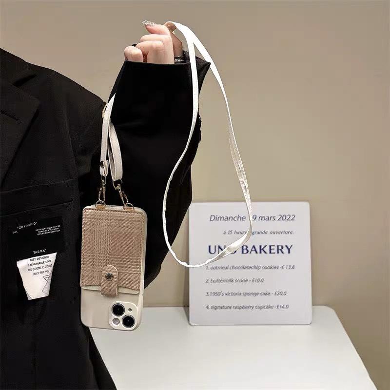 For IPhone16 Promax Coin Purse Card Holder Mobile Phone Case for Apple 15 Crossbody Rope Anti-fall Women's New Light Luxury