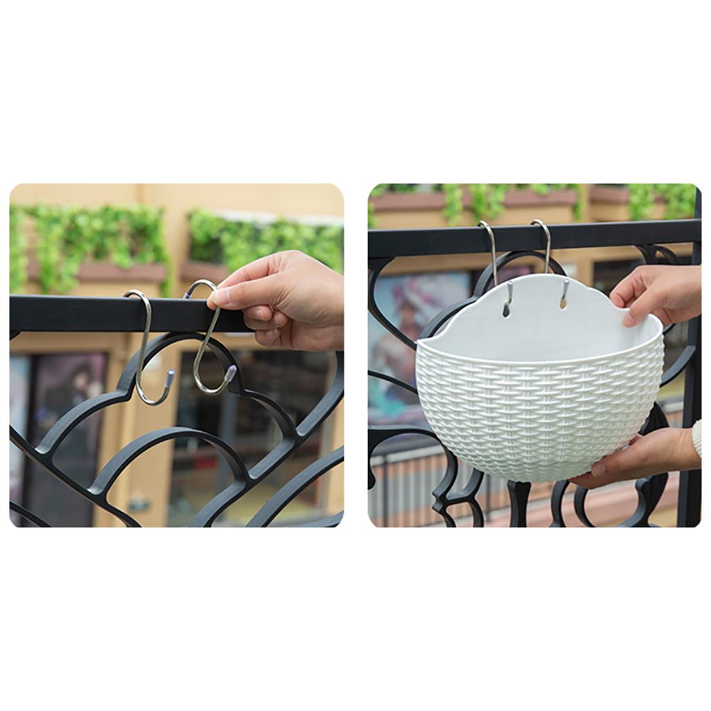 Jardiniere semicirculară suspendată pe perete din imitație de ratan, fără găurire, coș suspendat pentru flori, balcon