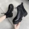 Fashion Autumn Women's Boots PU Leather Women Mid Calf Boots Soft Soled Non Slip Platform Shoes Lace Up Fashion Women Shoes High Quality