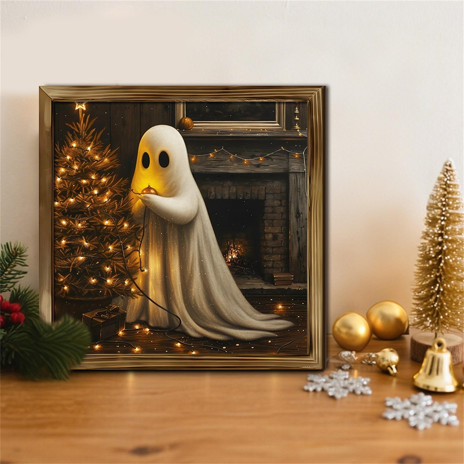 

Christmas Wearing Santa Hat Photo Restaurant Light Luxury Background Wall Props Wooden Photo Frame Decorative Painting One Size