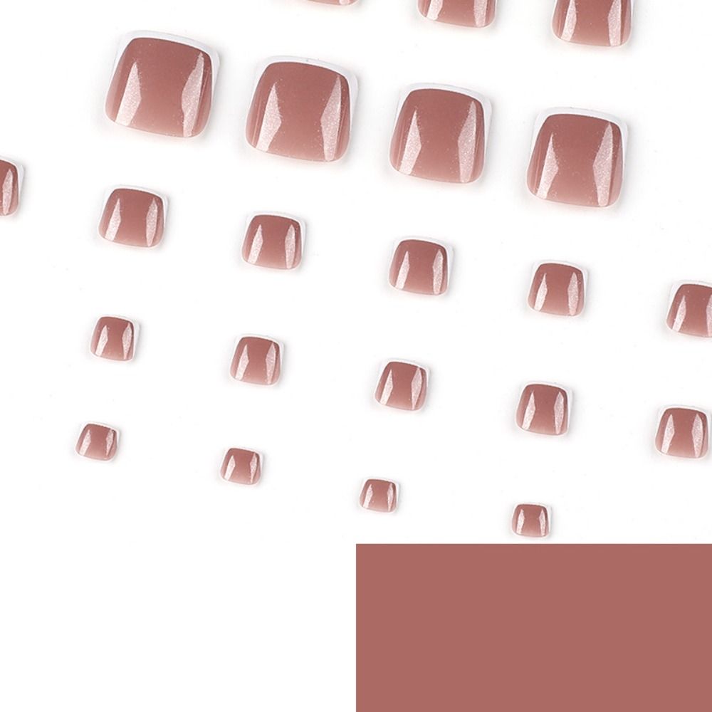24pcs Girls Square Short White Edge Fake Toenails French Full Cover